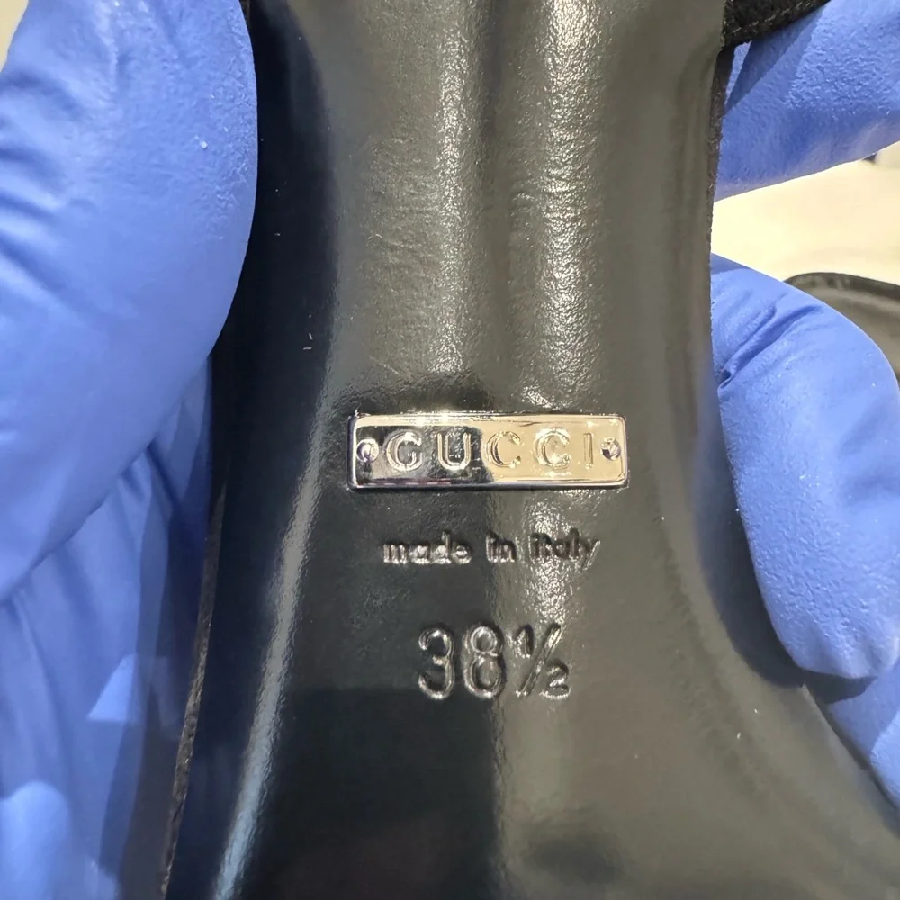 (SOLD) Gucci Black Suede Crystal-Heel Sandals – Size 38.5 - Picture 3 of 10